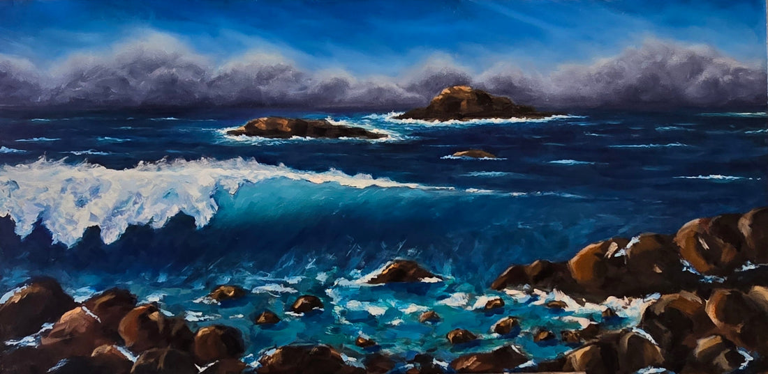 seascape oil painting. crashing waves.