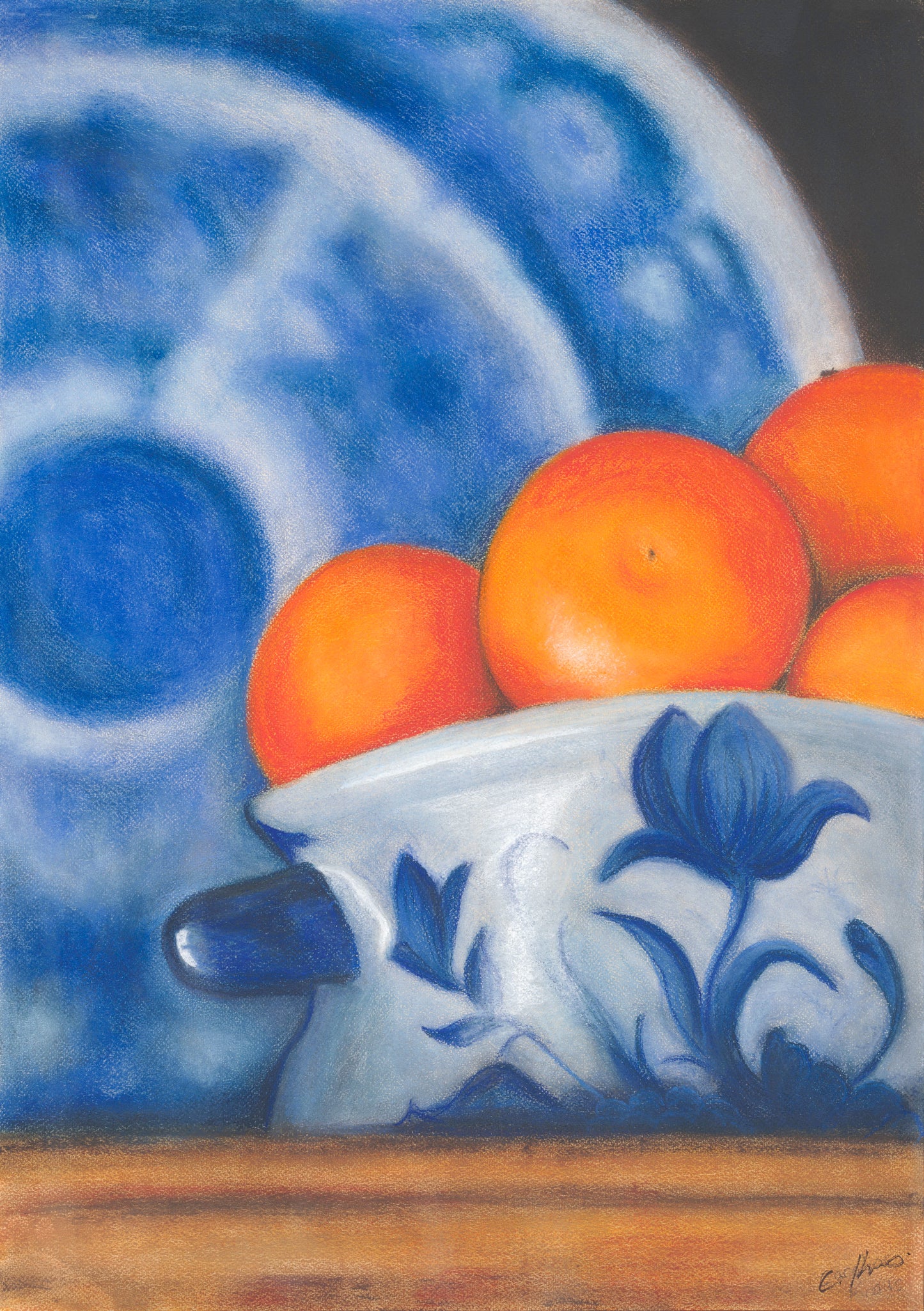 Oranges in Blue China Bowl. Giclee Print. 42 x 58cm. (Frame size 59 x 77cm)