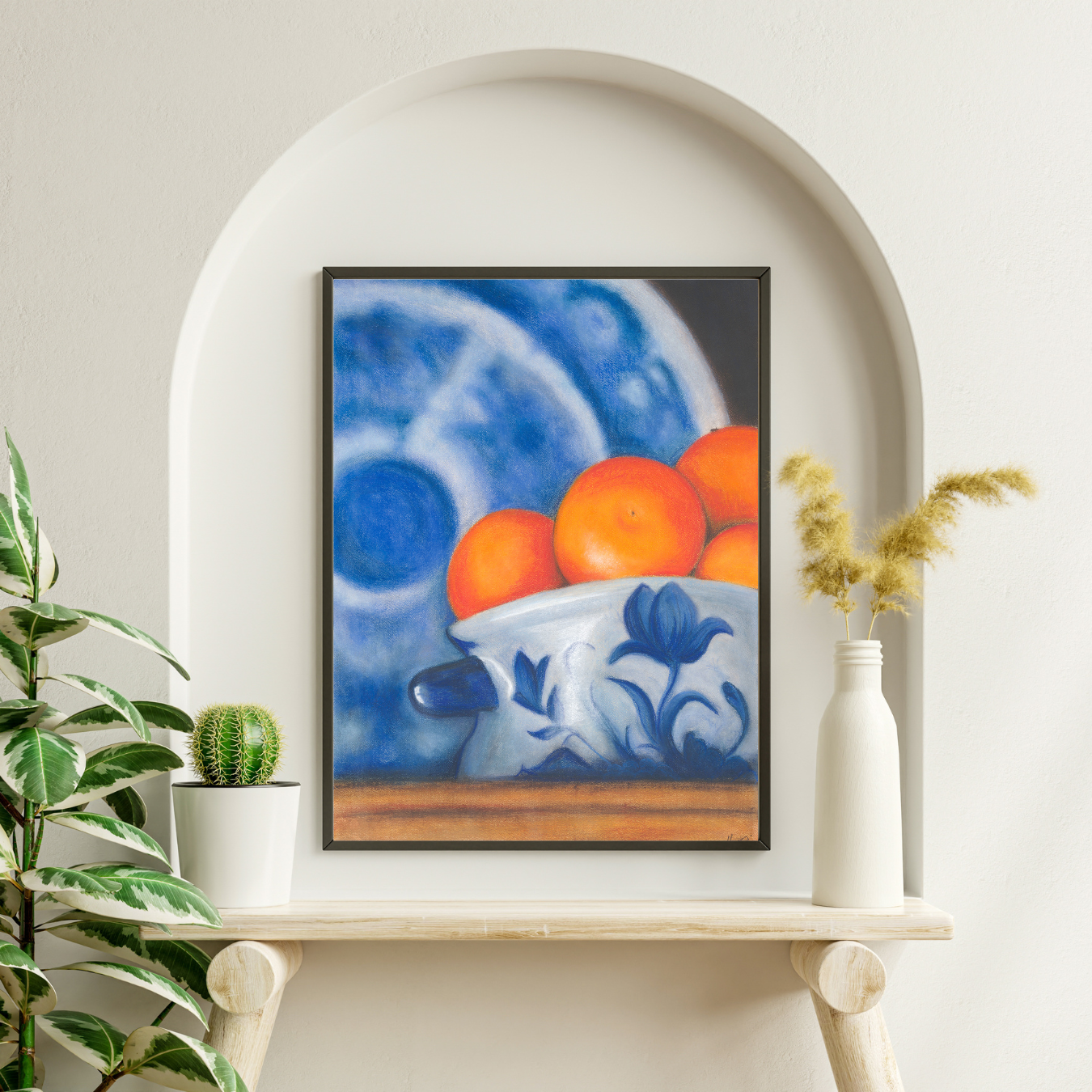 Oranges in Blue China Bowl. Original Pastel Painting (50 x 70cm)