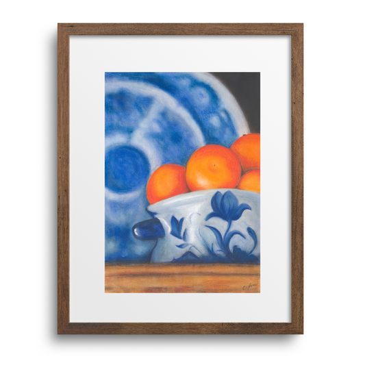 Oranges in Blue China Bowl. Original Pastel Painting (50 x 70cm)