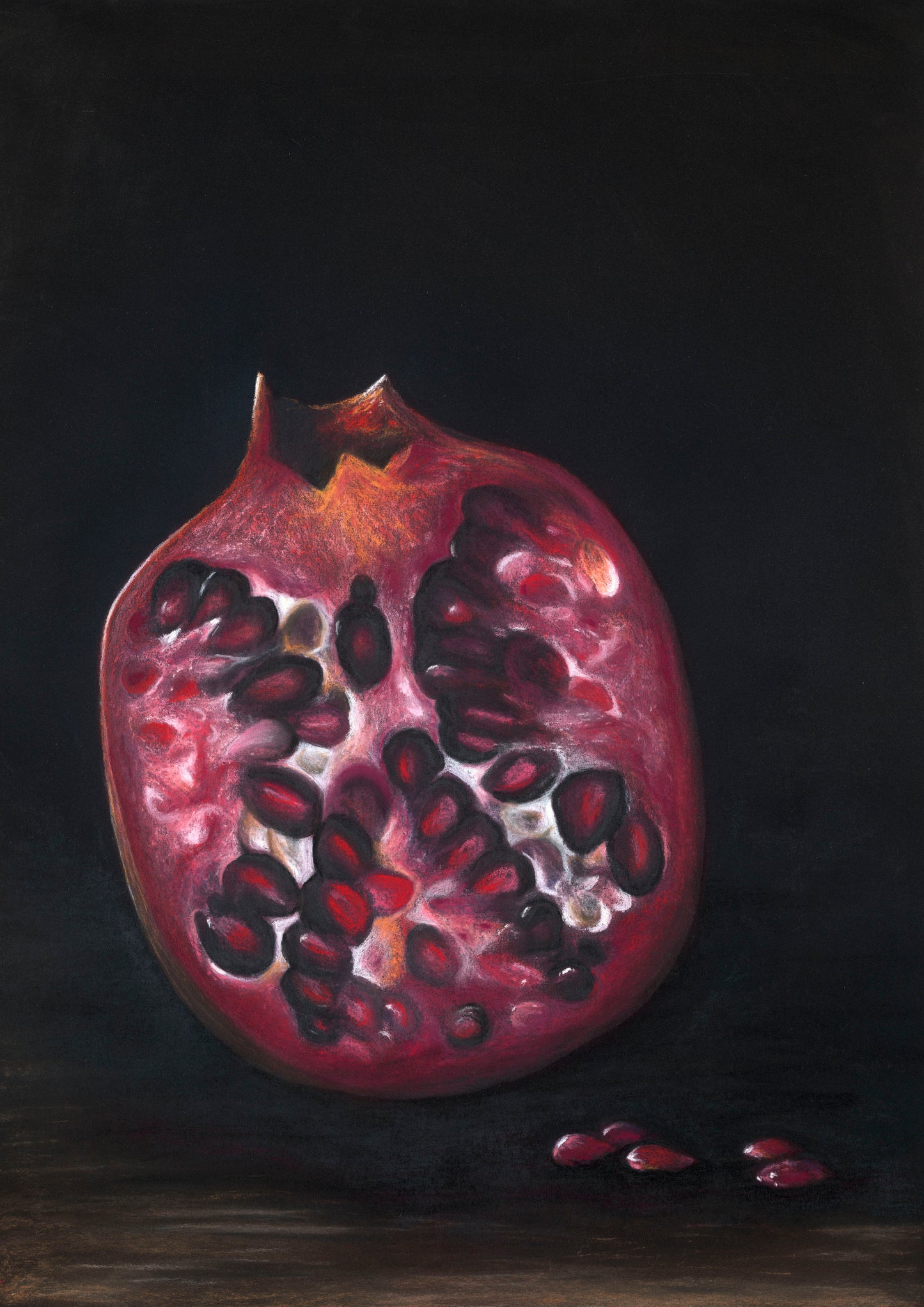 Midnight Pomegranate. Giclee Print. Framed and ready to hang 42 x 58cm (framed size 59 x 77cm)